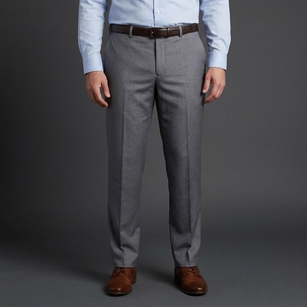 Bespoke Initiative Custom Wool Flat Front Dress Pants Men's Gray EUC